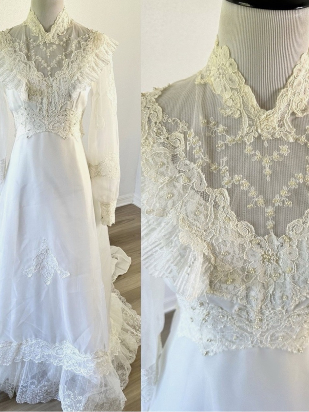 Edwardian Vintage Lace Ivory Long Sleeve Wedding Dress